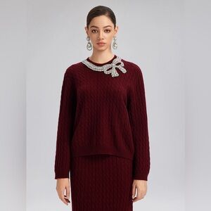 Knit Wool Handcrafted Crystal Bow Set (100% Wool)